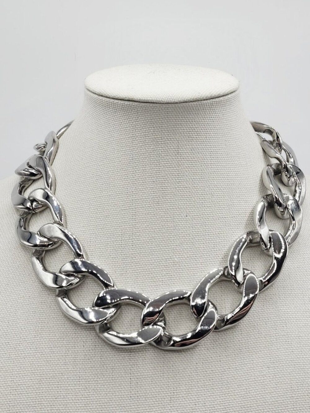 NORDSTROM 14th & UNION Chunky Silver Tone Necklace Choker Curb Chain Bold Heavy